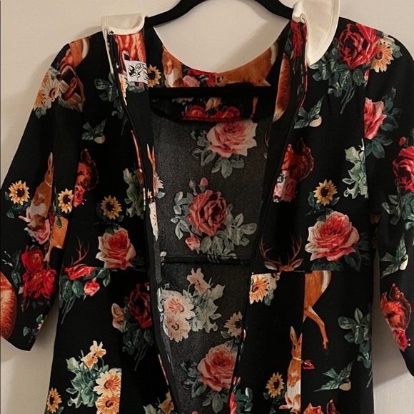 Floral and Forest Creature Print Dress with White Peter Pan Collar - Picture 8 of 8